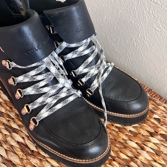 Cole Haan black slip on wedge boots ankle leather wedges 9 - Picture 7 of 8